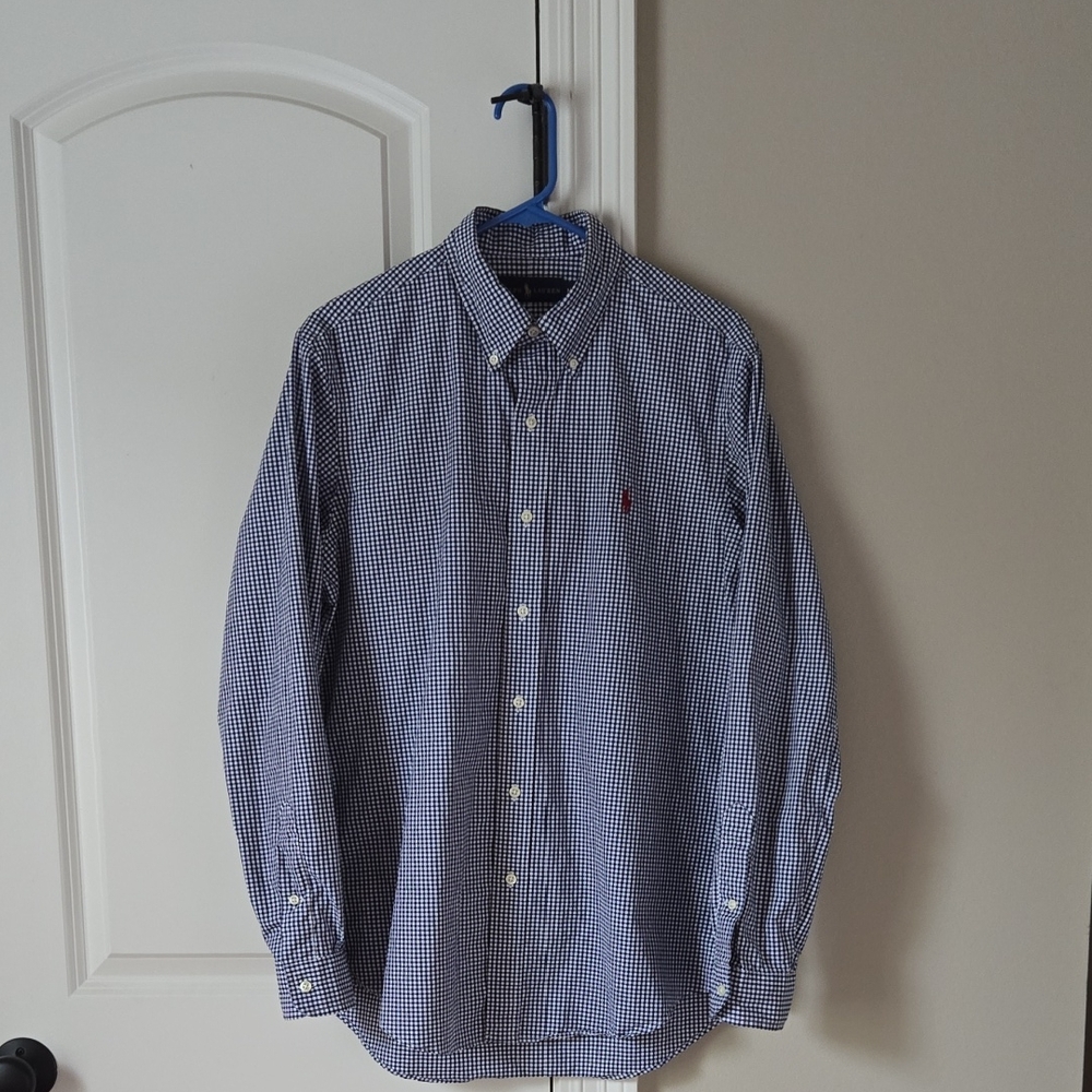 Ralph Lauren Blue and White Checkered Shirt Size M